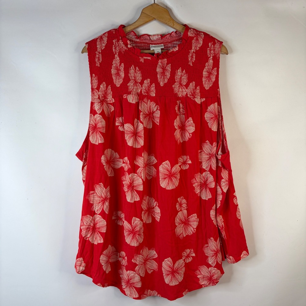 Ava & Viv Blouse Women 4X Red Floral Smocked High Neck Sleeveless Plus Size Top